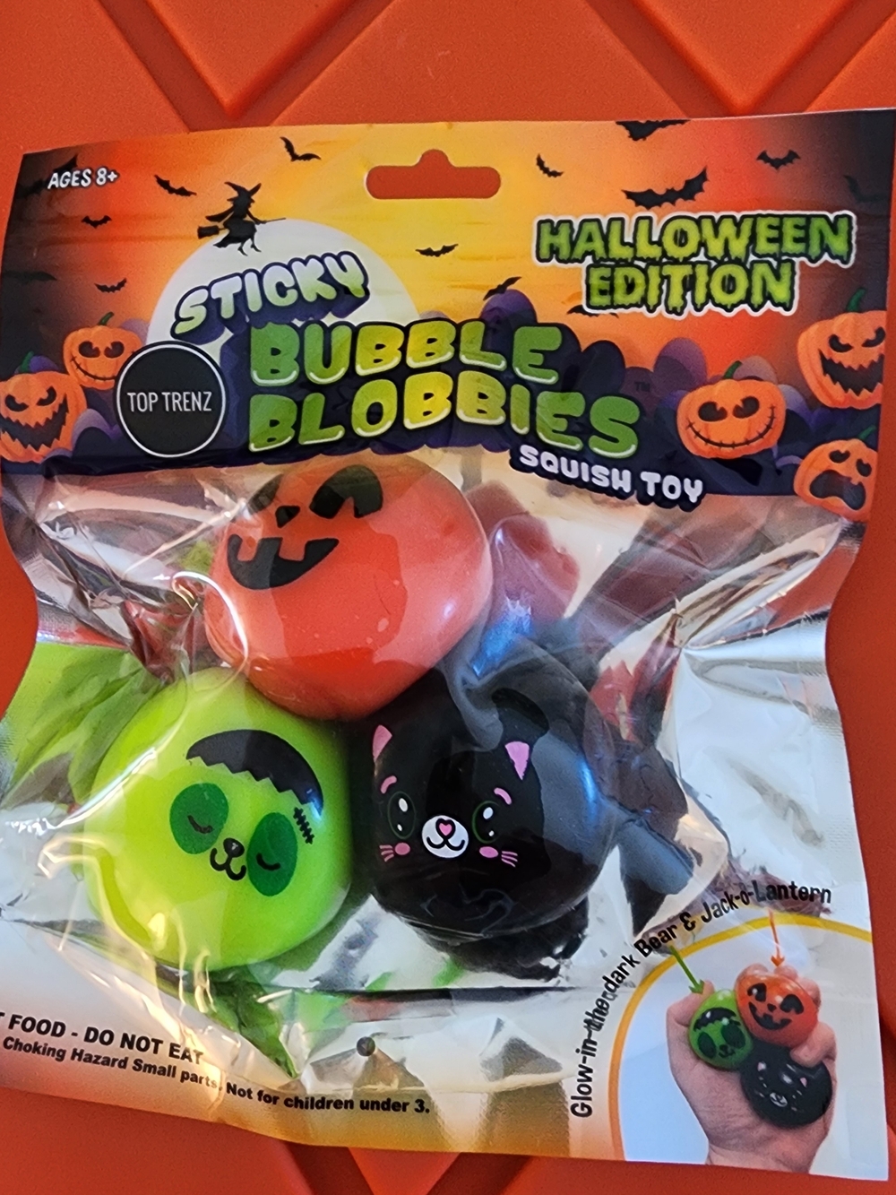 Sticky Bubble Blobbies Halloween Plush Squishy Toy Set - Green, Orange, Black